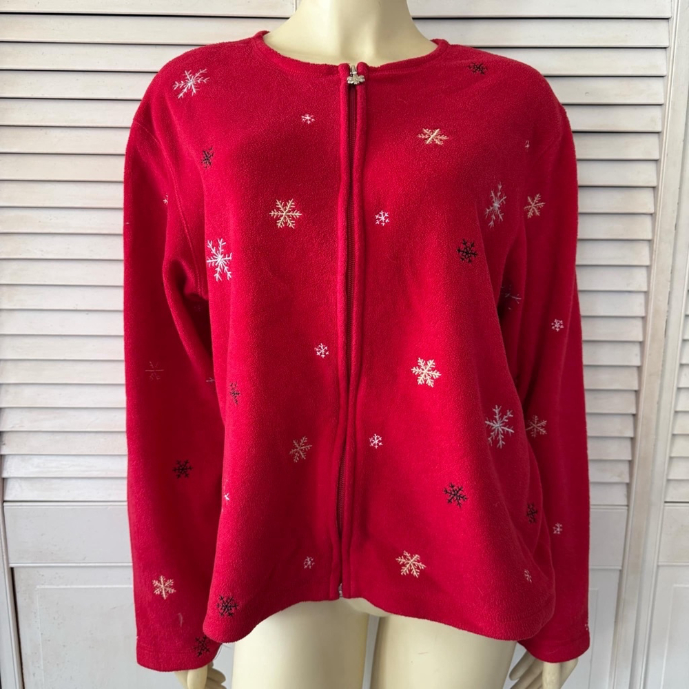 Women's C&B Sport Fleece Jacket Size L Red Snowflake